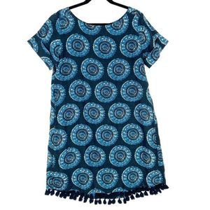 Roller Rabbit Shift Dress Blue Mini Scoop Linen S